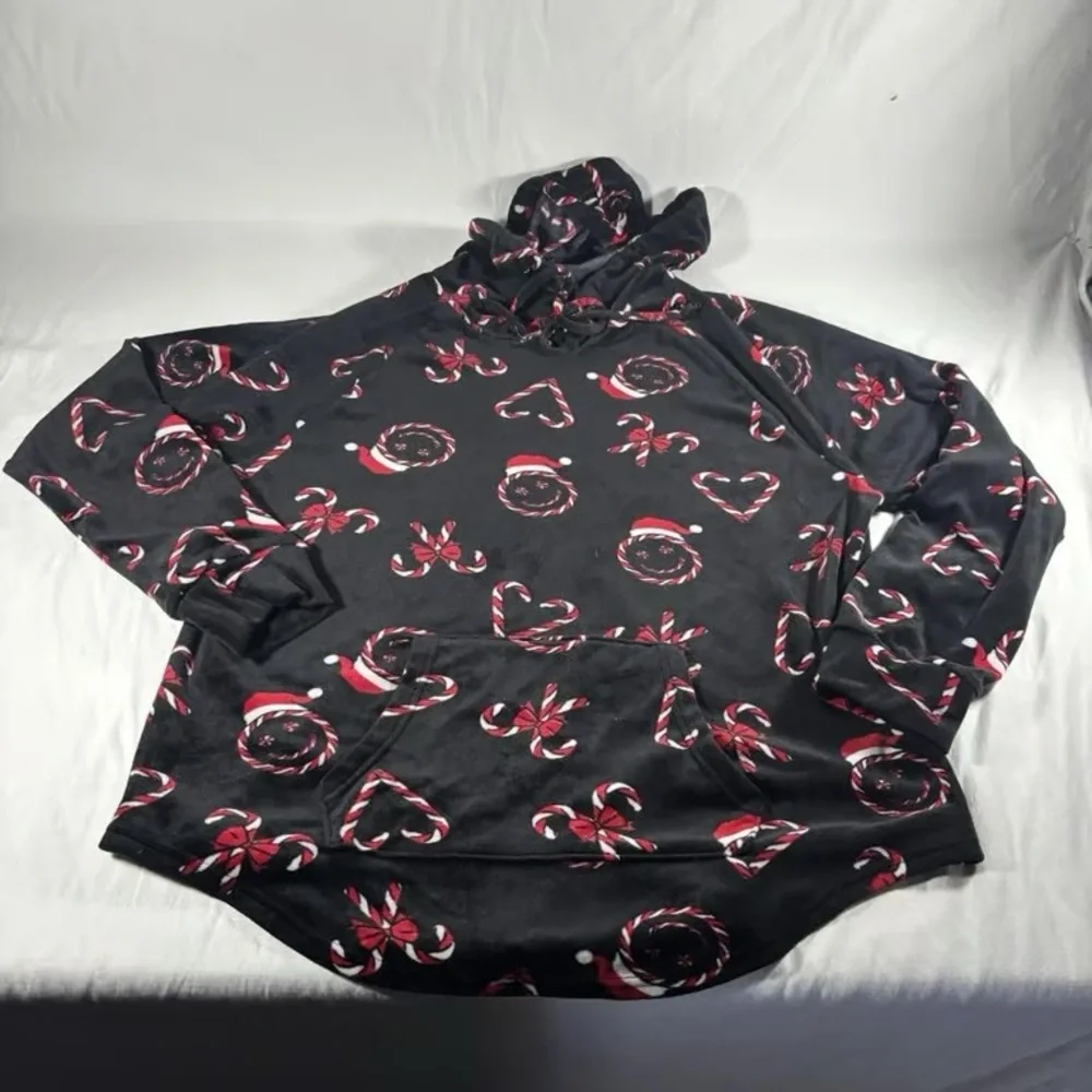 Kids Black Holiday Candy Cane Print Hoodie